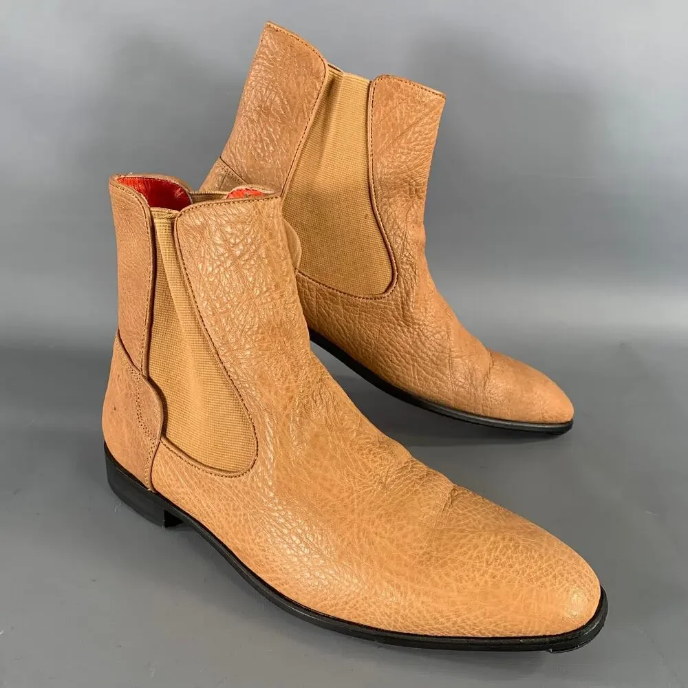 PAOLO SHOES Size 10 Tan Purple Crackled Leather Chelsea Boots